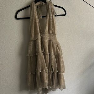 Fashion Nova Gold Backless Tiered Dress